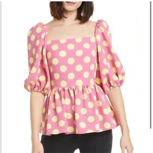 NWT STINE GOYA Irene Pink and Yellow Polka Dot Blouse sz S